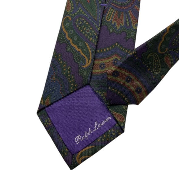 RALPH LAUREN PURPLE LABEL Purple/Green Paisley Silk LUXURY Tie HANDMADE ITALY - Picture 6 of 6